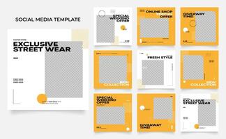 social media template banner blog fashion sale promotion. fully editable square post frame puzzle organic sale poster. fresh yellow element shape background vector