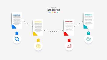 cuatro paso infografía elemento diseño modelo para presentación. proceso diagrama y presentaciones paso, flujo de trabajo disposición, bandera, fluir cuadro, informacion gráfico ilustración. vector