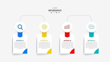 cuatro paso infografía elemento diseño modelo para presentación. proceso diagrama y presentaciones paso, flujo de trabajo disposición, bandera, fluir cuadro, informacion gráfico ilustración. vector