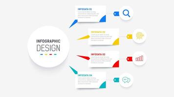 cuatro paso infografía elemento diseño modelo para presentación. proceso diagrama y presentaciones paso, flujo de trabajo disposición, bandera, fluir cuadro, informacion gráfico ilustración. vector