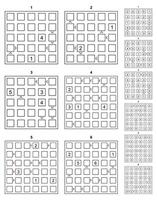 Futoshiki puzzle set with solutions Futoshiki, or More or Less, is a logic puzzle game from Japan. Its name means inequality. vector