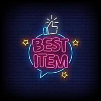 best item neon Sign on brick wall background vector