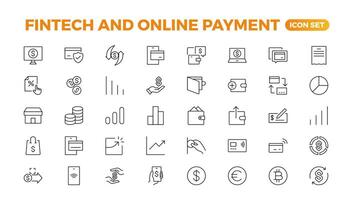 Set of fintech modern icons. Simple line art style icons pack. Set outline Minimalist thin linear web icon set. Outline icon collection. vector