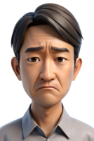 3d style illustration of asia man in offie he is frown png