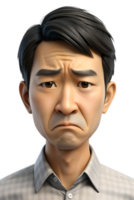 3d style illustration of asia old man in offie he is frown png