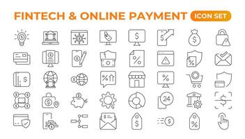 Set of fintech modern icons. Simple line art style icons pack. Set outline Minimalist thin linear web icon set. Outline icon collection. vector