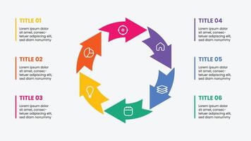 Arrow infographic template 6 options with icons vector