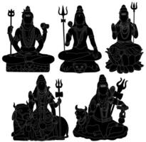 conjunto señor shiva silueta hindú Dios icono. maha shivratri símbolo diseño vector