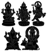 Set Hinduism god Ganesha statue silhouette icon. lord Ganpati symbol design for Ganesh Chaturthi design vector