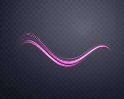 Glowing pink lines. Neon realistic energy speed. Abstract light effect on a dark background. vector