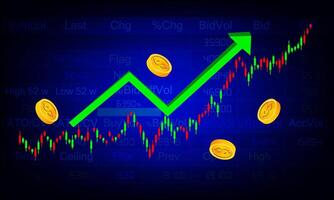 green arrow up with coins and candlestick chart Stock Market Finance Technology vector