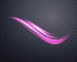 Glowing pink lines. Neon realistic energy speed. Abstract light effect on a dark background. vector