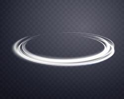 Silver glowing magic ring. Neon realistic energy flare halo ring. Abstract light effect on a dark background. vector