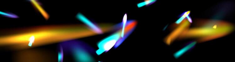 Blurred rainbow refraction overlay effect. Light lens prism effect on black background. Holographic reflection, crystal flare leak shadow overlay. vector