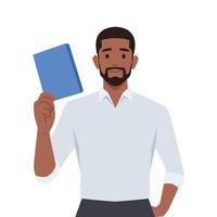 Man is holding a book in his hand. Showing how important a book is vector