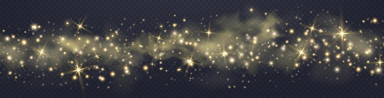 Gold glittering dots, particles, stars magic sparks. Glow flare light effect. Gold luminous points.
