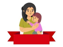 Mother Holding Child Ribbon Background vector