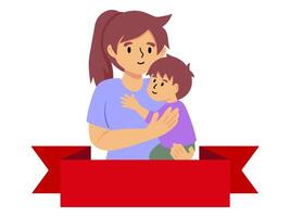 Mother Holding Son Ribbon Background vector