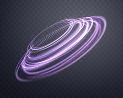 Glowing purple magic ring. Neon realistic energy flare halo ring. Abstract light effect on a dark background. vector