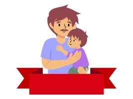 Father Holding Son Ribbon Background vector