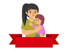 Mother Holding Daughter Ribbon Background vector