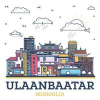 Outline Ulaanbaatar Mongolia City Skyline with Colored Historic Buildings Isolated on White. Ulaanbaatar Cityscape with Landmarks. vector