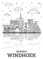 Outline Windhoek Namibia City Skyline with Modern Buildings and Reflections Isolated on White. Windhoek Cityscape with Landmarks. vector