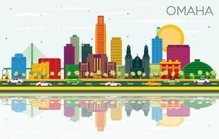 Omaha Nebraska City Skyline with Color Buildings, Blue Sky and Reflections. Business Travel and Tourism Concept with Historic Architecture. Omaha USA Cityscape with Landmarks. vector