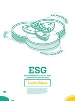 ESG Concept of Environmental, Social and Governance. Infographic Element. Sustainable Development. Isometric Outline Concept. Pie Chart with Three Elements. vector