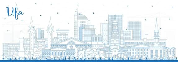 Outline Ufa Russia city skyline with blue buildings. Ufa cityscape with landmarks. Business travel and tourism concept with modern and historic architecture. vector