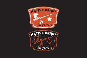 smoking pipe indian native badge logo design for native adventure and outdoor culture business vector