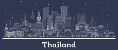 contorno Tailandia ciudad horizonte con blanco edificios turismo concepto con histórico arquitectura. Tailandia paisaje urbano con puntos de referencia vector