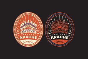 apache war bonnet indian hat badge logo design for native adventure and outdoor culture business vector