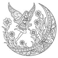 Flower moon fairy hand drawn for adult coloring book vector