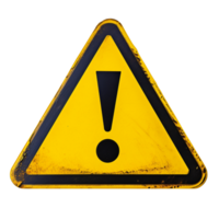 yellow and black triangular warning sign with a bold exclamation mark isolated on transparent background png