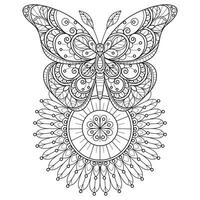Dom flor y mariposa mano dibujado para adulto colorante libro vector