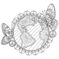 World and butterfly hand drawn for adult coloring book vector