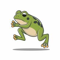 Cute cartoon frog set, animation frames. Adorable little froggy smiling, jumping, croaking, waving and catching fly with tongue. Simple flat style illustration. vector