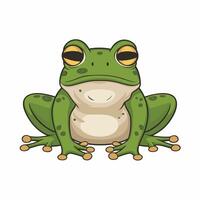 Cute cartoon frog set, animation frames. Adorable little froggy smiling, jumping, croaking, waving and catching fly with tongue. Simple flat style illustration. vector