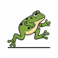 Cute cartoon frog set, animation frames. Adorable little froggy smiling, jumping, croaking, waving and catching fly with tongue. Simple flat style illustration. vector