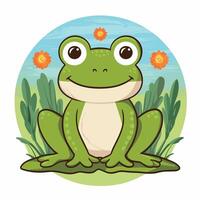 Cute cartoon frog set, animation frames. Adorable little froggy smiling, jumping, croaking, waving and catching fly with tongue. Simple flat style illustration. vector