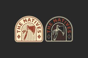 nativo hacha americano indio logo diseño para aventuras y al aire libre empresa negocio vector