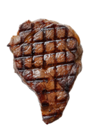 une Célibataire grillé steak avec important gril Des marques isolé sur transparent Contexte png