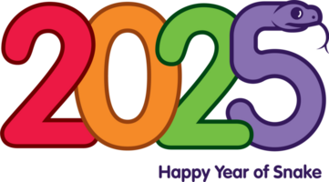 Colourful 2025 Happy New Year with snake zodiac symbol. Year of snake lunar chinese new year greeting concept png