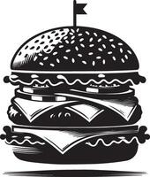 Burger silhouette illustration on white background. Burger logo vector