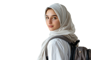 Pakistani girl dressed stylish clothes going to university on isolated transparent background png