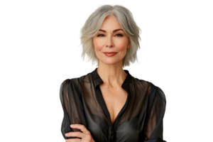 friendly person with gray hairstyle dressed on isolated transparent background png