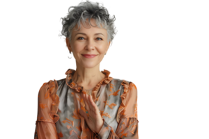 friendly person with gray hairstyle dressed on isolated transparent background png