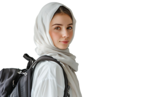 Pakistani girl dressed stylish clothes going to university on isolated transparent background png