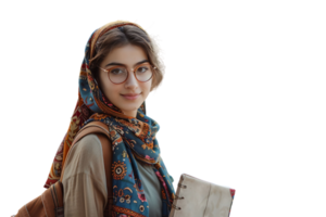pakistaní niña vestido elegante ropa yendo a Universidad en aislado transparente antecedentes png